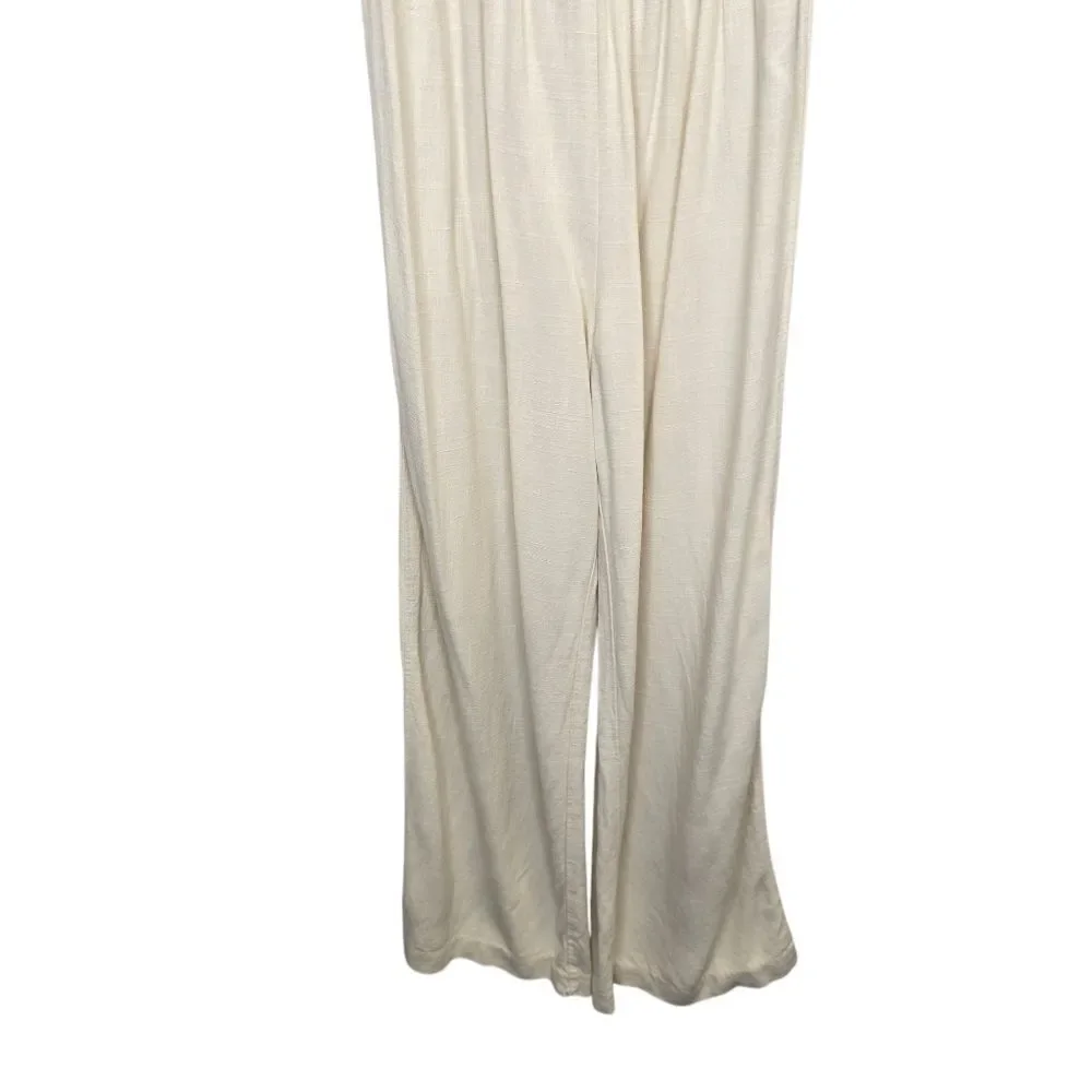 H&M Women's S Ivory Linen Blend Summer Smocked Romper Jumpsuit